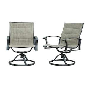 Gray Steel Chair Outdoor Armchair Patio Swivel Chairs with Textilene Mesh Fabric (Set of 2)