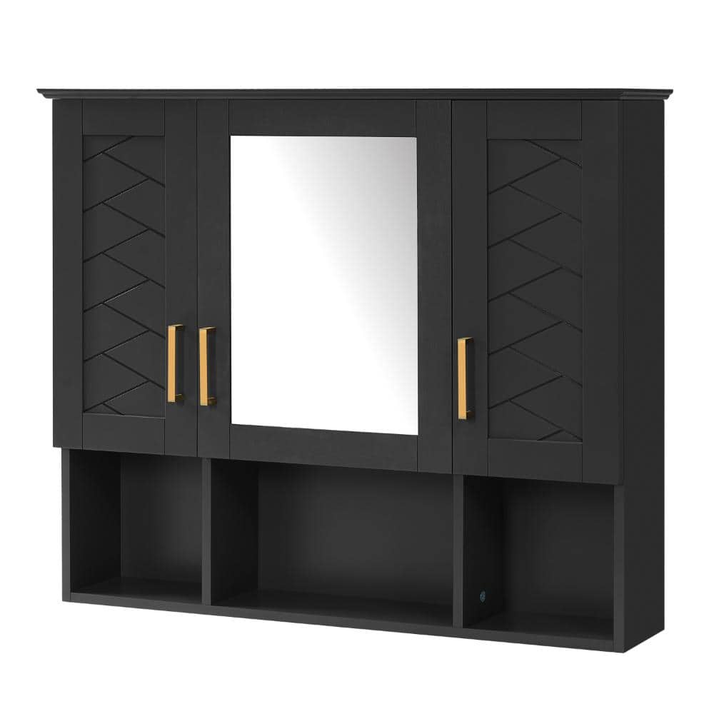Avalon 35 in. W x 28 in. H Rectangular MDF Surface Mount Framed Medicine Cabinet with Mirror in Black price history on PriceWatchPro