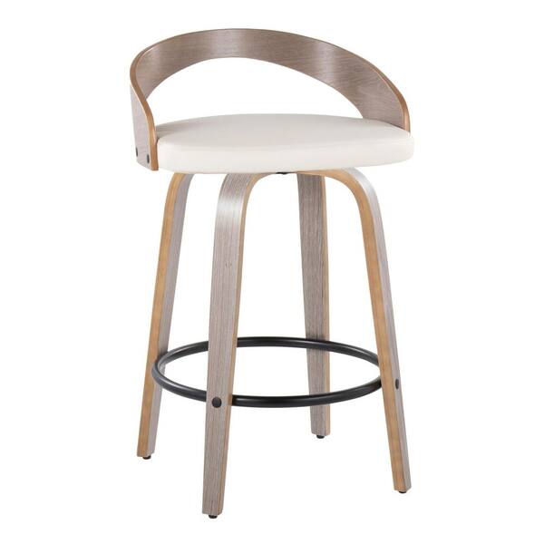 Lumisource Grotto 26 in. Light Grey Wood and White Faux Leather