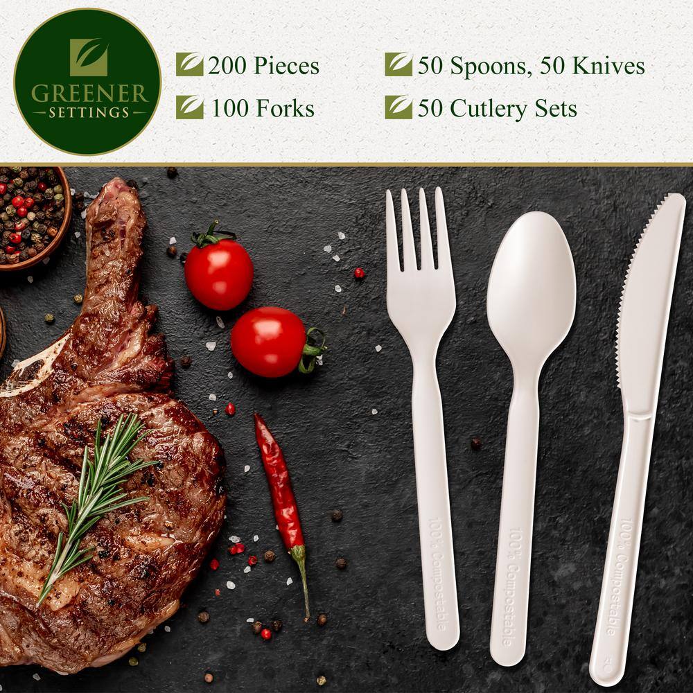 200 Piece Compostable Disposable Flatware Silverware Set- 50 Settings (Set of 50)