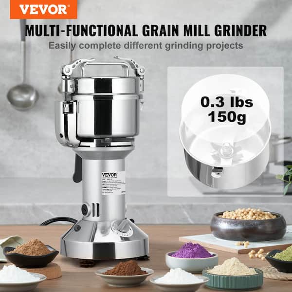 VEVOR 150g Electric Grain Mill Grinder High Speed 1050W Commercial Spice Grinders Stainless Steel Pulverizer Powder Machine for Dry Herbs Grains