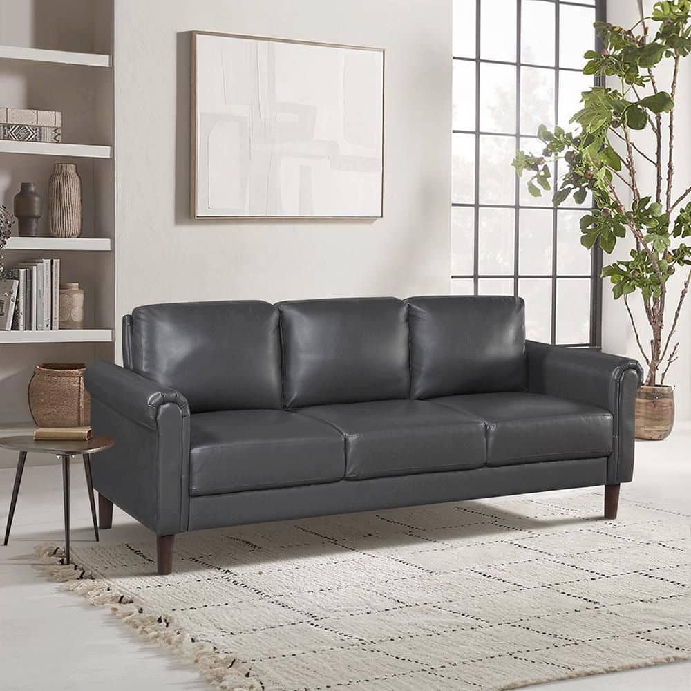 Lazzara Walterboro 79 in. W Rolled Arm Faux Leather Rectangle 2