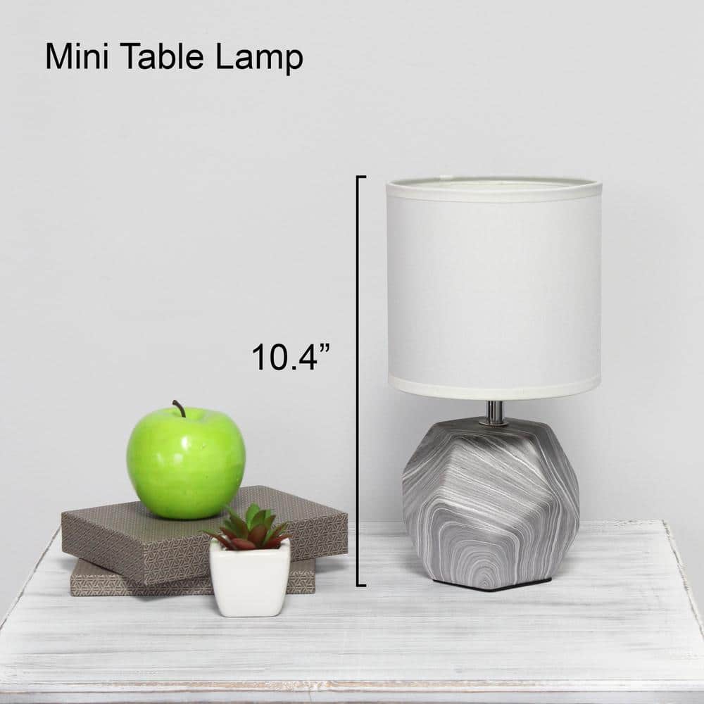 Gray and White Marbled Ceramic Mini Table Lamp with Fabric Shade