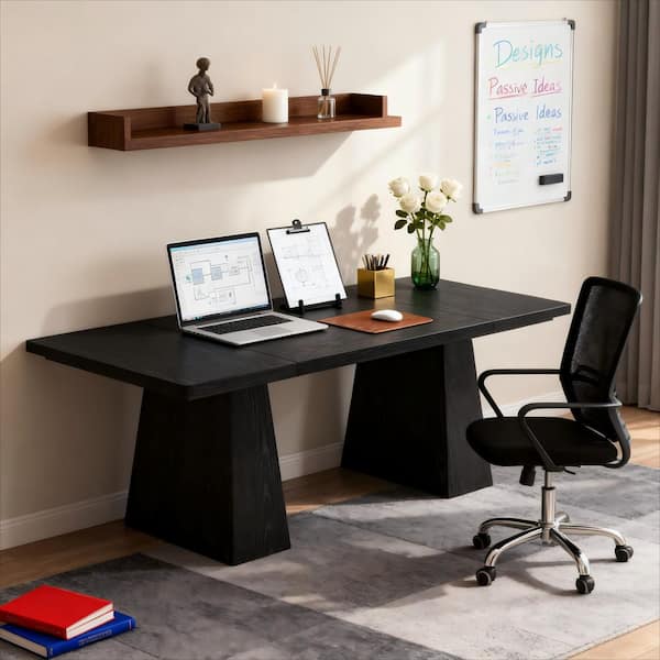 63 in. Black Rectangle Wood Executive Desk, Large Modern Farmhouse Computer Desk for Home Office, Office