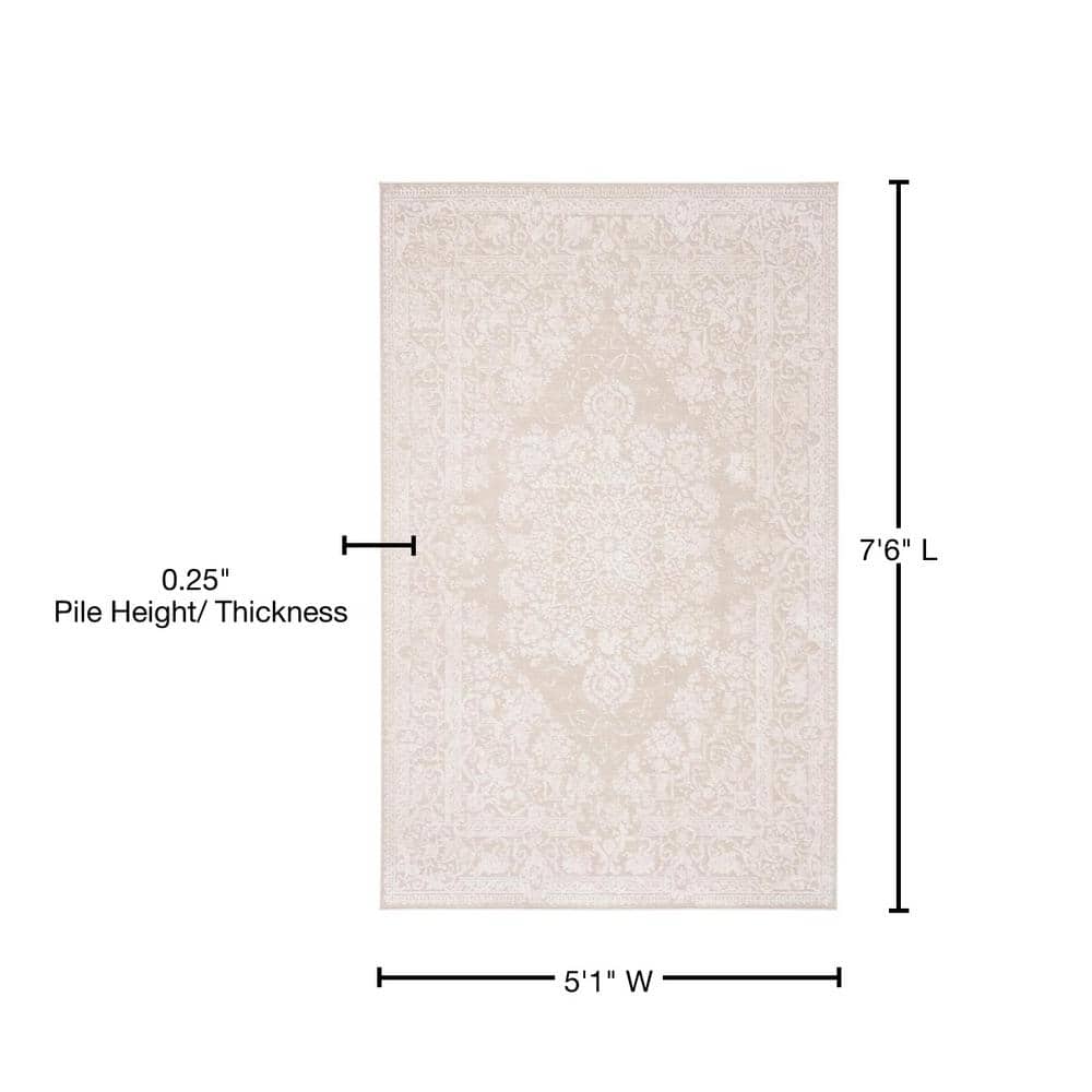 Ivory Rectangular Synthetic Easy Care Area Rug