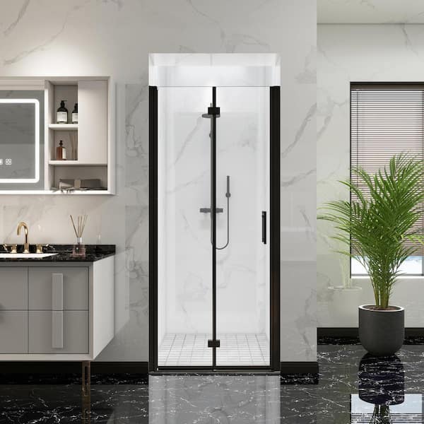 34 in. W to 35-3/8 in. W x 72 in. H Bi-Fold Frameless Shower Door in Matte Black with Clear Glass