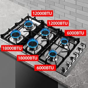 Prodex 36 in. 6 Burners Recessed Gas Cooktop in Stainless Steel with 18K, 12K, 6K BTU Power Burners