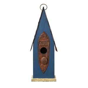 13.25 in. H Retro Blue Distressed Solid Wood Birdhouse
