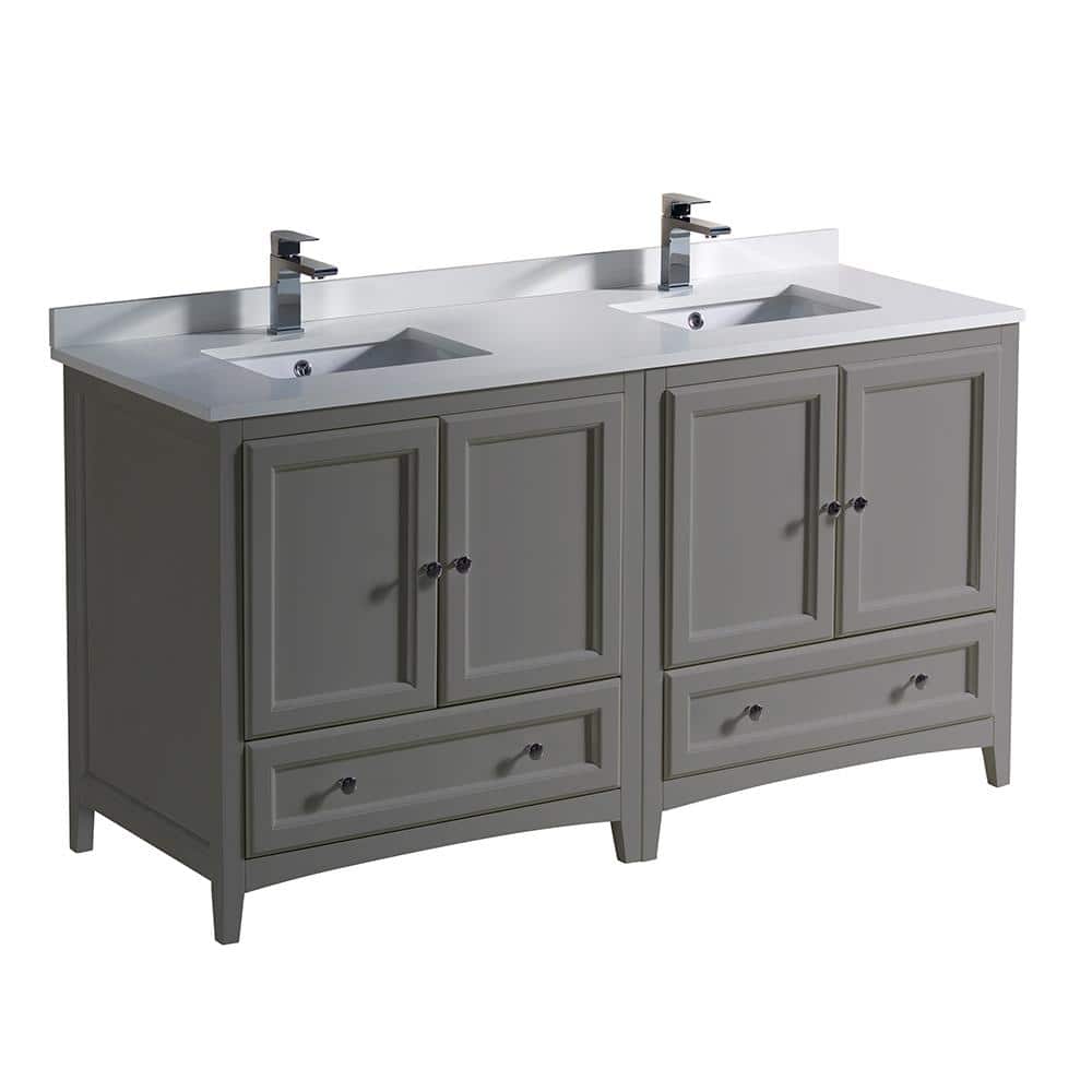 Oxford 60" Gray Quartz Stone Double Sink Freestanding Vanity