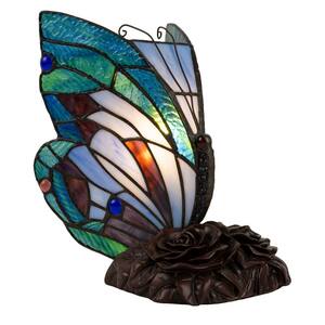 9 in. Multi-Colored Tiffany Style Pointed Wing Butterfly LED Table Lamp