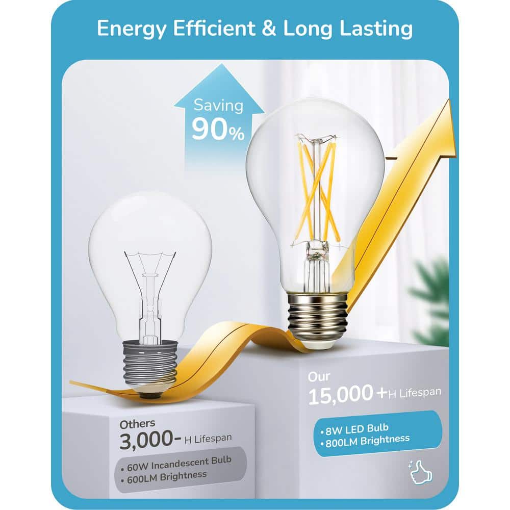 Vintage Edison LED Light Bulbs, Clear Glass, Cool White, 6-Pack