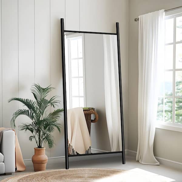 Dovelina 31 in. W x 71 in. H Ladder Rectangle Wood Framed Black Full-length Leaning Mirror