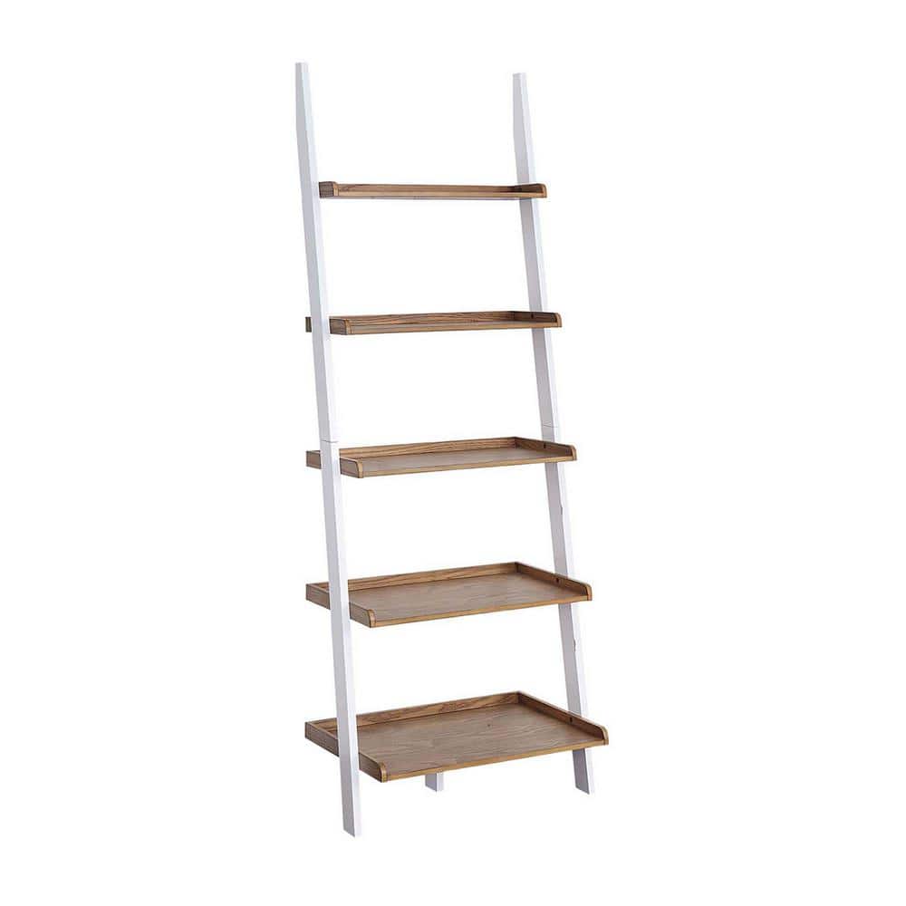 Driftwood and White 5-Tier Wood Bookshelf Ladder