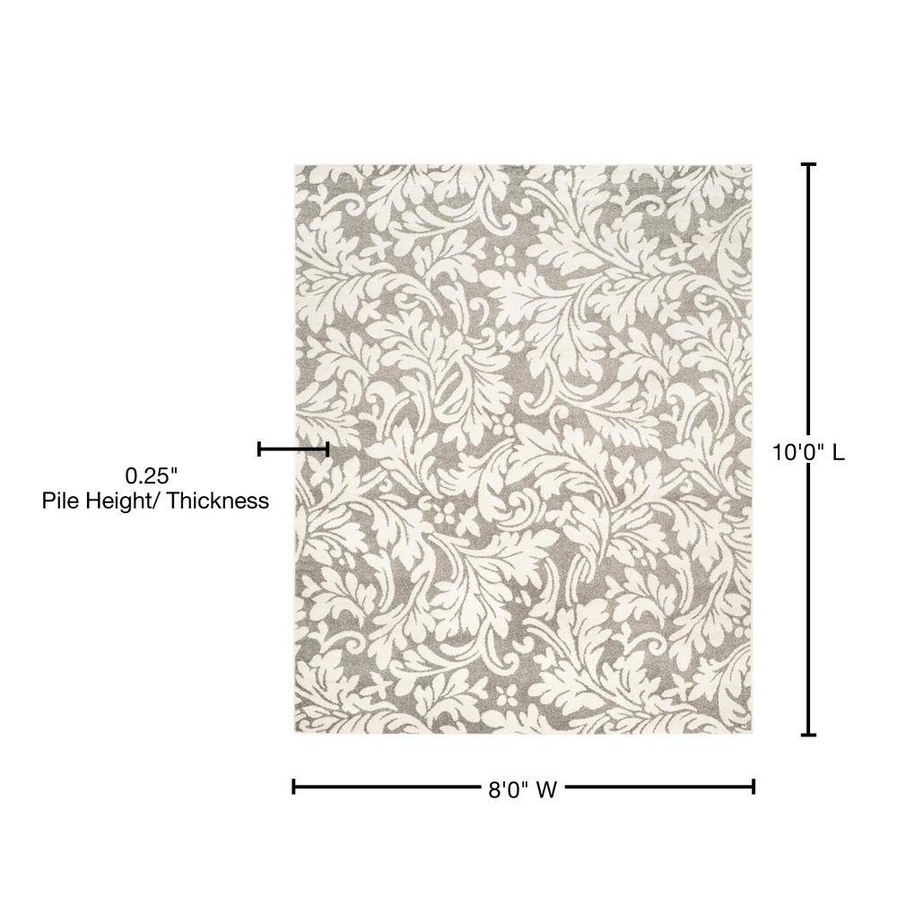 Floral Dark Grey & Beige Synthetic 8' x 10' Easy-Care Area Rug