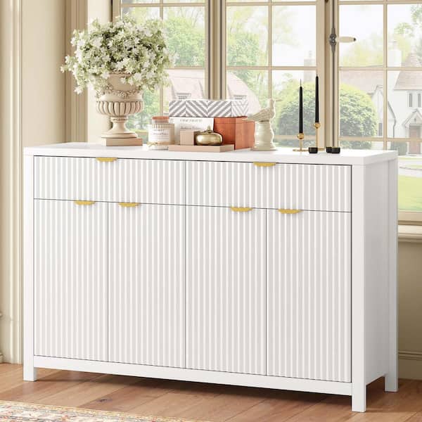 Unbranded White MDF 55 in. Accent Sideboard Buffet Cabinet Coffee Bar Table Console with Arc Handles for Dining Room, Living Room