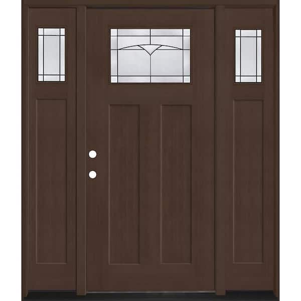 Regency 68 in. x 80 in. 1/4 TopL Horizon Glass RHIS Hickory Fir Fiberglass Prehung Front Door w/14in-1/4Top SLs 4-9/16