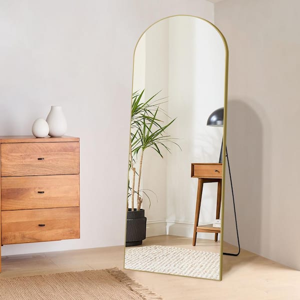 GOGEXX 21 in. W. x 64 in. H Arched Full Length Mirror Aluminum Framed Gold Wall Mounted/Standing Mirror Dressing Mirror Stand