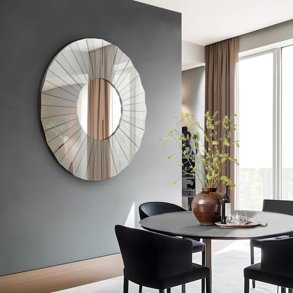 35.4 in. W x 35.4 in. H Silver Sunburst Wall Mirror with Modern Mirror Frame, Decorative for Living Room or Entryway