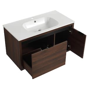 35.6 in. W x 18.1 in. D x 19.4 in . H Floating Bath Vanity in California Walnut with White Acrylic Top