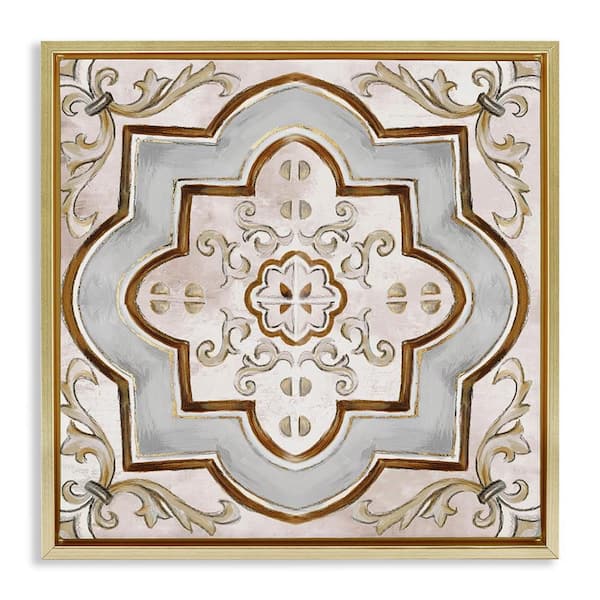 Stupell Industries Traditional Symmetrical Tile by Eli Jones Gold Floater Frame Abstract Graphic Art Print 18 in. x 18 in.