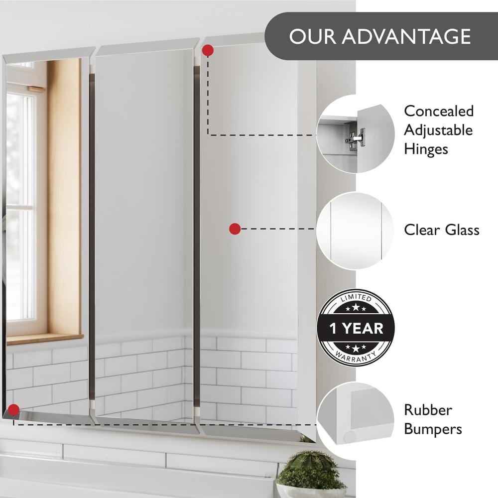 Cyprus 30.4" Frameless Tri-View Medicine Cabinet with Mirrored Doors