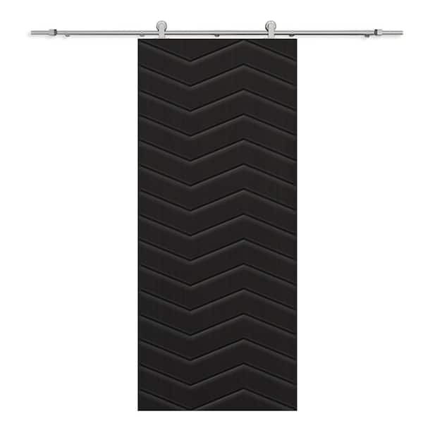 CALHOME 30 in. x 96 in. Black Painted Composite MDF Paneled Interior Sliding Barn Door with Hardware Kit