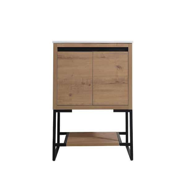 FORCLOVER 24 in. W x 18-5/16 in. D x 35-1/16 in. H Bath Vanity in Imitative Oak with White Resin Top