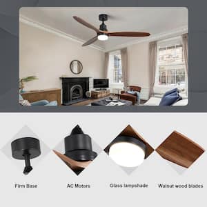 60 in. Ceiling Fan with Light 3 Carved Wood Fan Blade Noiseless Reversible Motor Remote Control