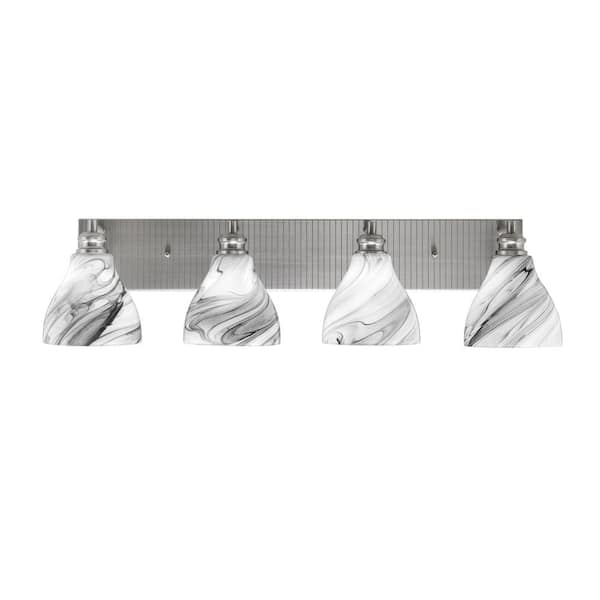 Unbranded Albany 33.25 in. 4-Light Brushed Nickel Vanity Light with Onyx Swirl Glass Shades
