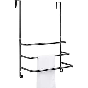 Over The Door Towel Rack Bathroom 3-Tier Towel Bar with Hooks, Black