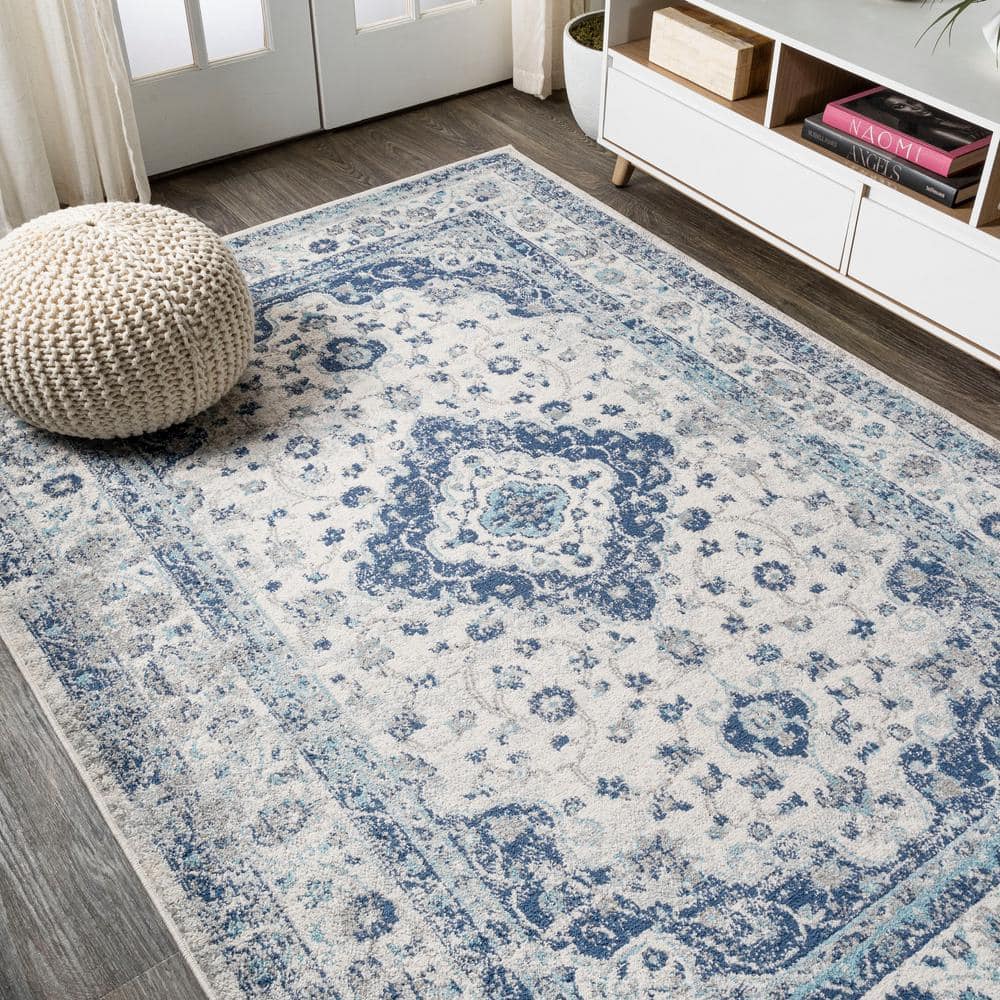 French Country Blues 8' x 10' Medallion Synthetic Area Rug