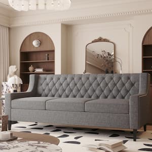 Fatasb 79 in. W Slope Arm Upholstered Polyester Rectangle Modern 3-Seater Sofa in. Grey with Tufted Back