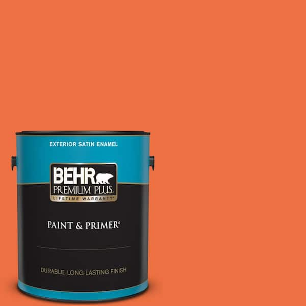 BEHR PREMIUM PLUS 1 gal. #210B-6 Aurora Orange Satin Enamel Exterior Paint & Primer