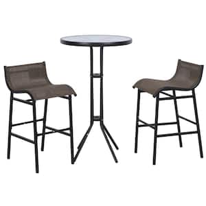 Black 3-Piece Steel Bar Height Outdoor Bistro Set with Durable Metal Frame Build and Comfortable Design