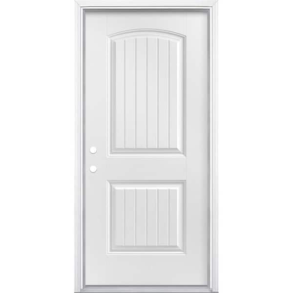 Masonite 36 in. x 80 in. Cheyenne 2-Panel Right-Hand Inswing Primed White Smooth Fiberglass Prehung Front Door with Brickmold