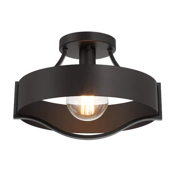Unbranded Kremmling 13 in. 1-Light Matte Black Banded Semi-Flush Ceiling Light