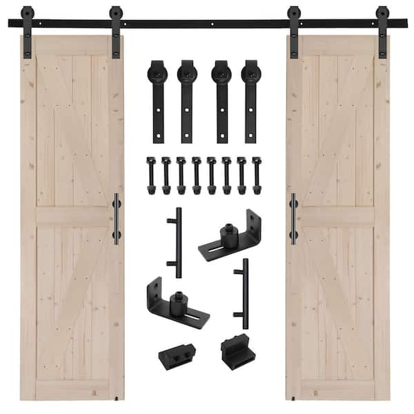 48 in. x 84 in. 2-Panel Wood Primed K-Shape MDF Interior Sliding Barn Door with Hardware Kit