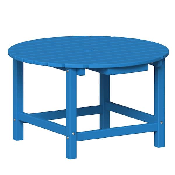 FUFU&GAGA 32 in. Outdoor Coffee Table, Round HDPE Table with Umbrella Hole, Weather Resistant Outdoor Large Side Table(2-4 Seat)