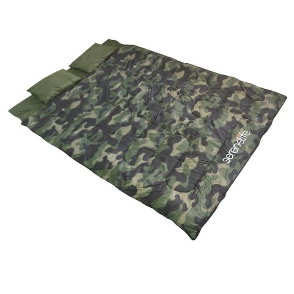SereneLife Camouflage Double Sleeping Bag with 2 Pillows