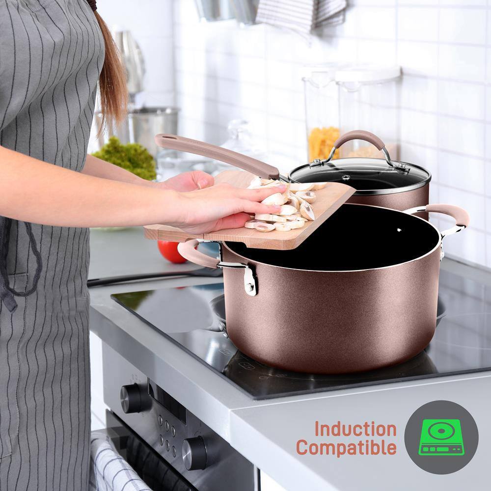 14-Piece Brown Non-Stick Aluminum Cookware Set