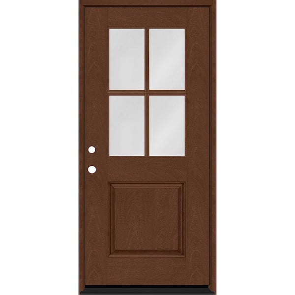 Steves & Sons Regency 36 in. x 80 in. 1/2-4-Lite Clear Glass RHIS Chestnut Stain Mahogany Fiberglass Prehung Front Door