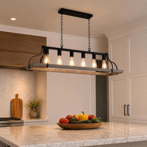 YANSUN Rustic 5-Light Kitchen Island and Dining Room Light