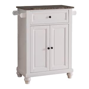White with Marble Finish Top Storage Kitchen Island with 2 Towel Bars
