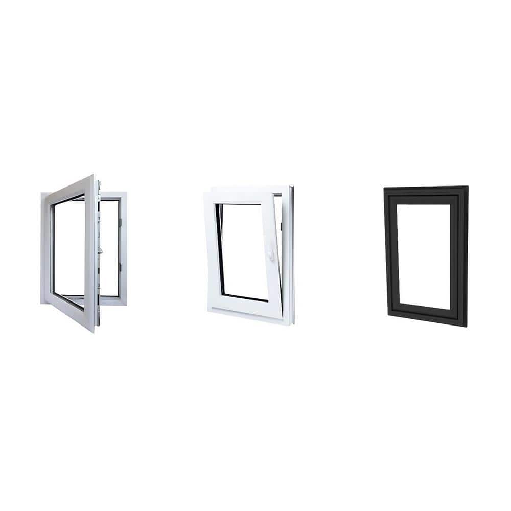 Elite Euro Black and White Vinyl Tilt/Turn Window with Double-Pane Glass