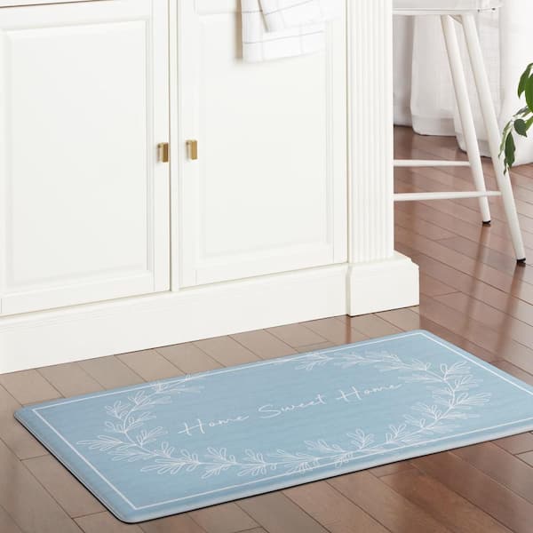 Bloomfield Home Sweet Home Leaf Frame 18 in. x 30 in. Blue Indoor Comfort Kitchen Mat