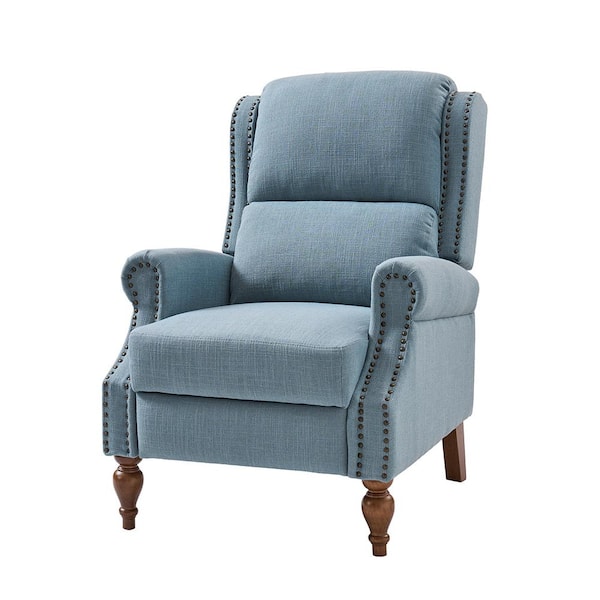 JAYDEN CREATION Sharon Blue Traditional Roll Arm Manual Recliner with Wingback for Living Room