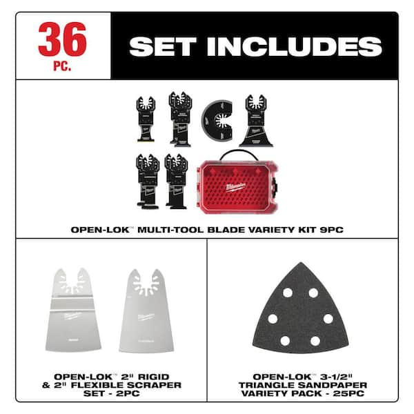 Oscillating Multi-Tool Blade Starter Kit with 3-1/2 in. Triangle Sandpaper Variety Pack (36-Piece)