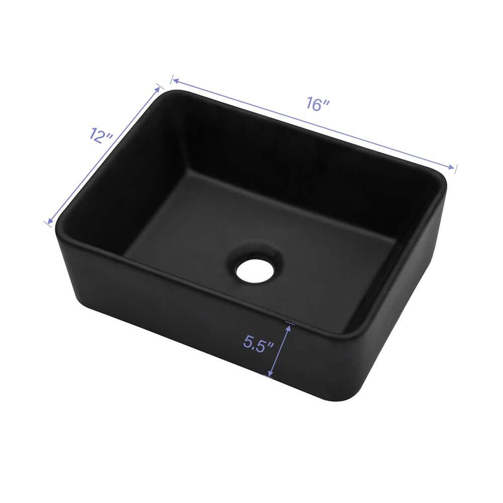 16" Black Ceramic Rectangular Countertop Bathroom Sink