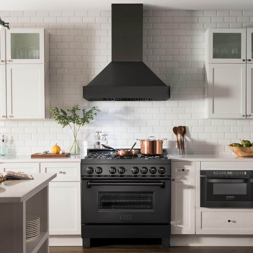 36" Black Stainless Steel Convertible Wall Mount Range Hood
