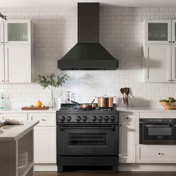 36 in. 700 CFM Ducted Vent Wall Mount Range Hood in Black Stainless Steel